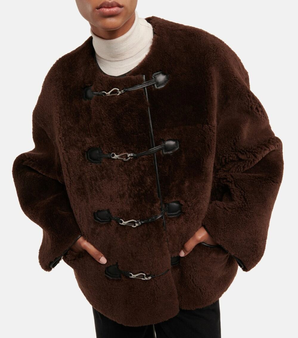 [NWT] TOTEME Leather-trimmed shearling jacket XXS/XS